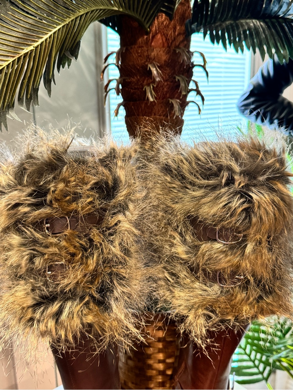 Faux fur Fabulous Furs - boot toppers with two leather belt accents